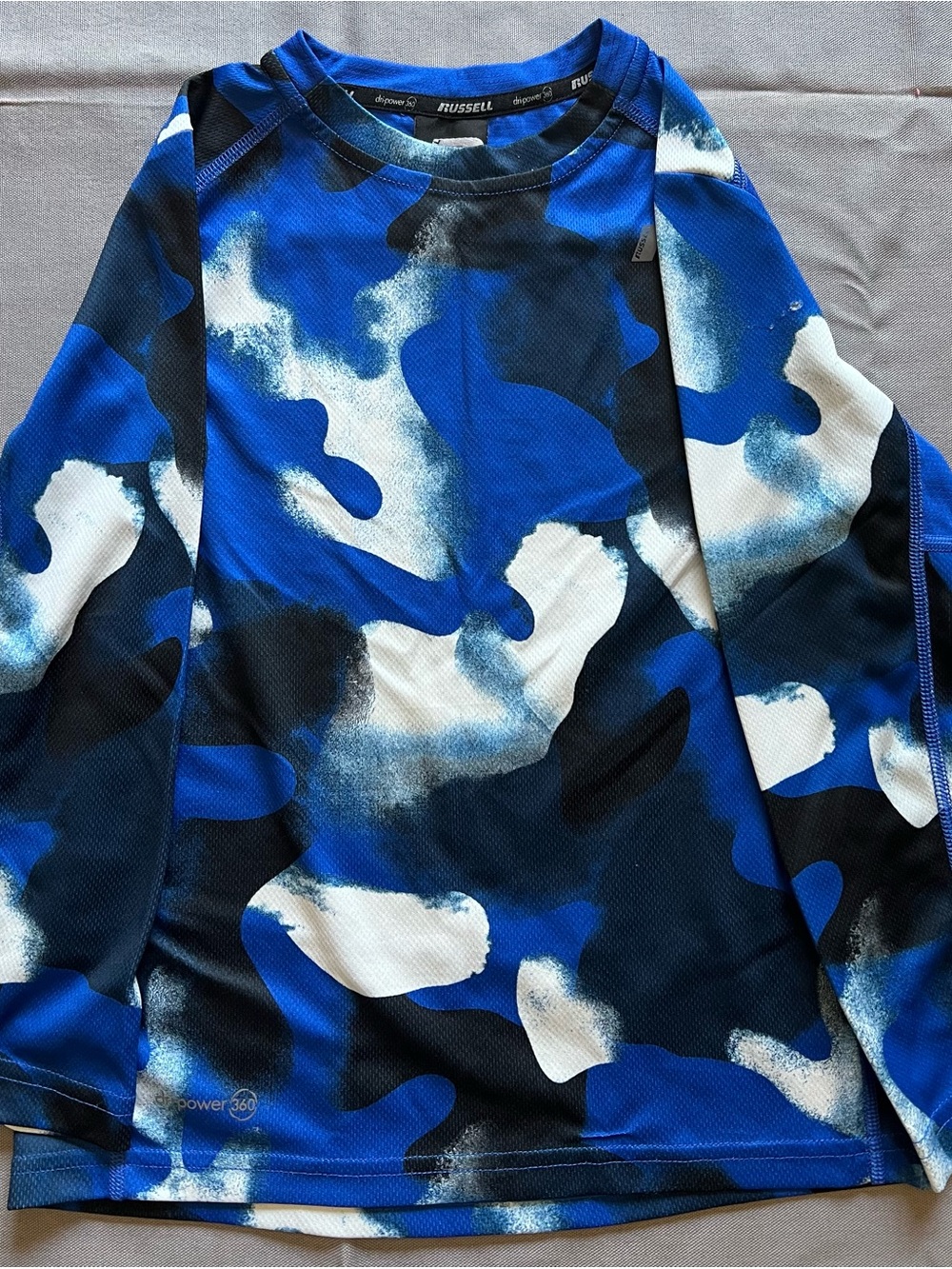 Russell Athletic Blue, White & Black Camo Long Sleeve Performance Tee